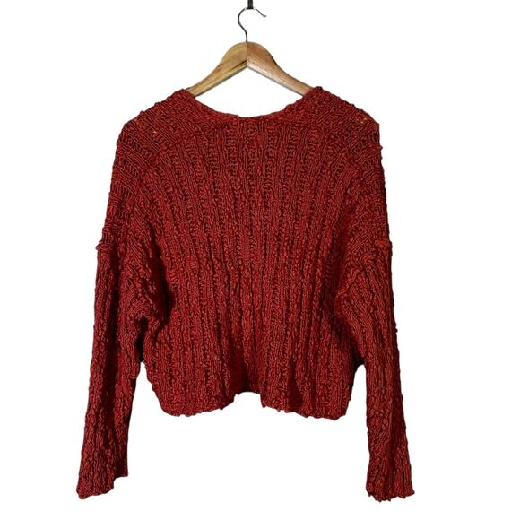 Free People 100% Cotton Open-Knit Cropped Sweater Womens M Orange Beachy - Picture 5 of 7